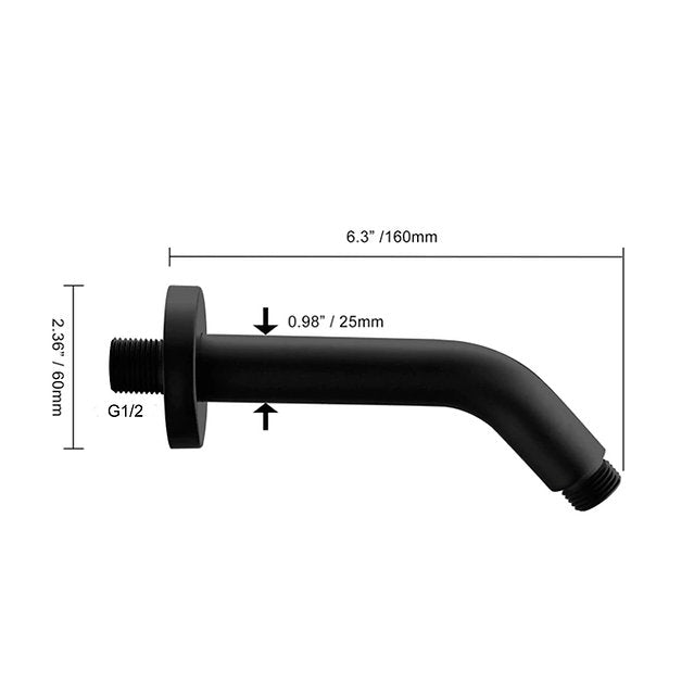 Brazo de ducha para montaje en pared - Negro mate - Rosca de 1/2 pulgada