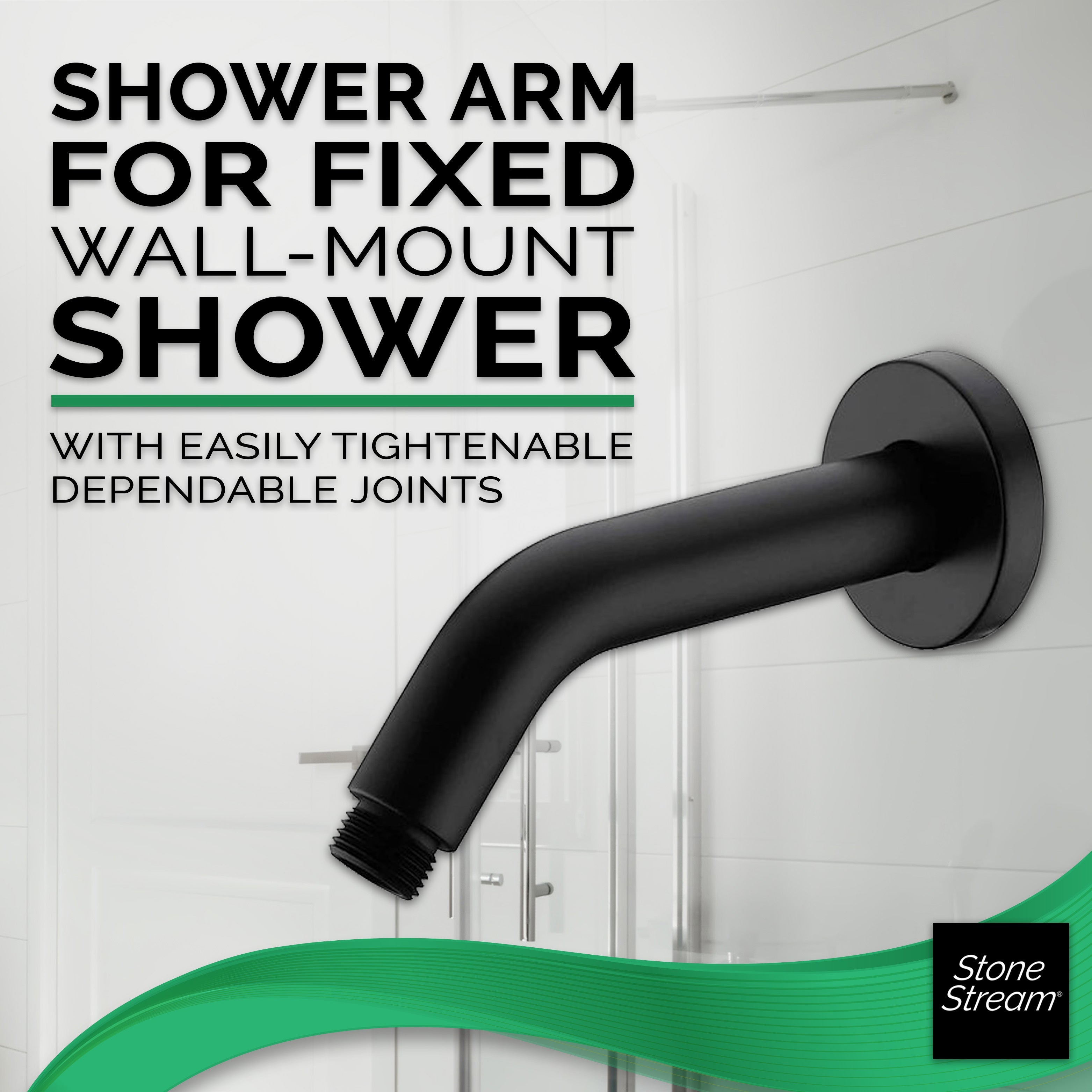 Brazo de ducha para montaje en pared - Negro mate - Rosca de 1/2 pulgada