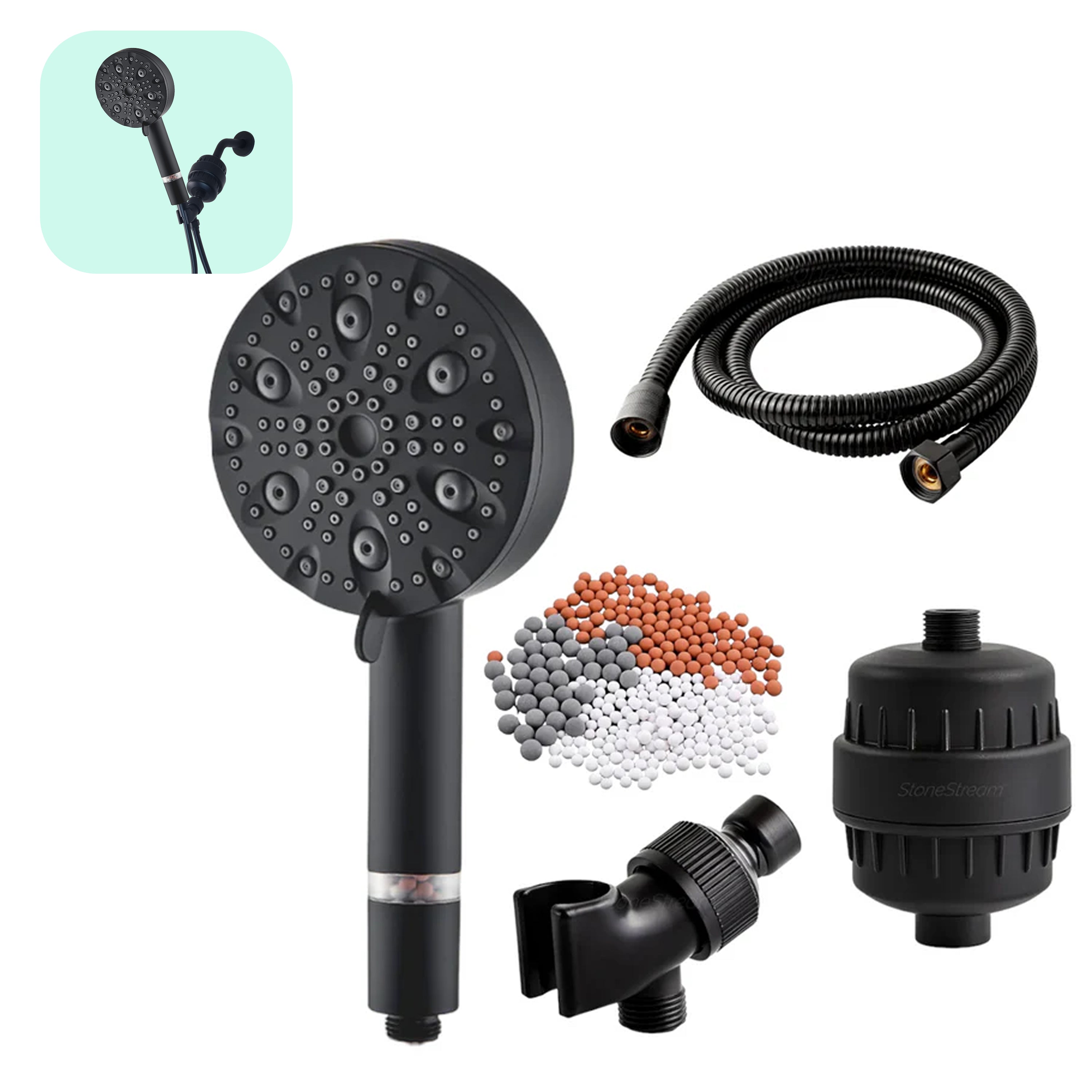 Cabezal de ducha de alta presión Ecolux de 9 modos (filtrado)