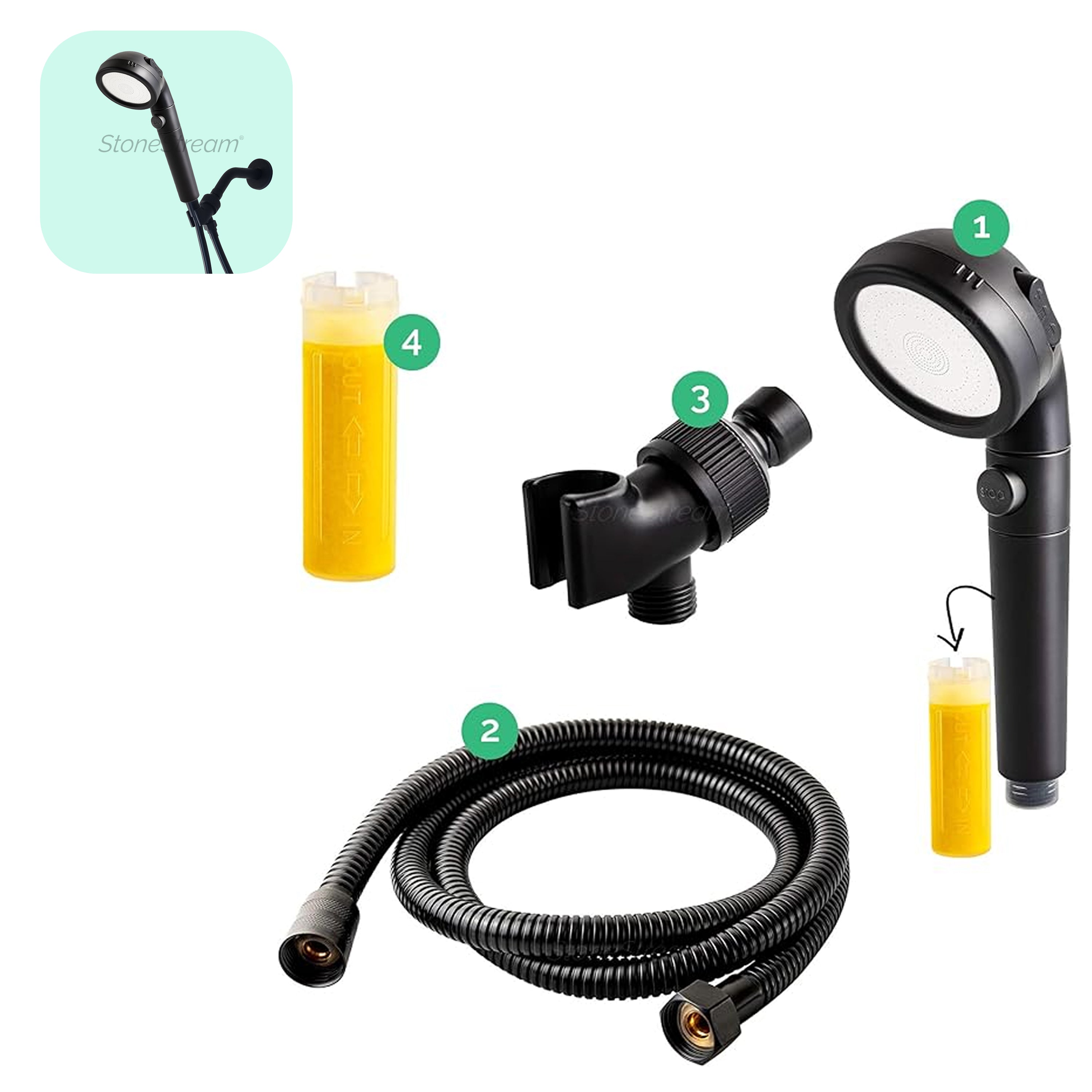 Ecopower 4-in-1 Kit de cabeza de ducha negra de vitamina C
