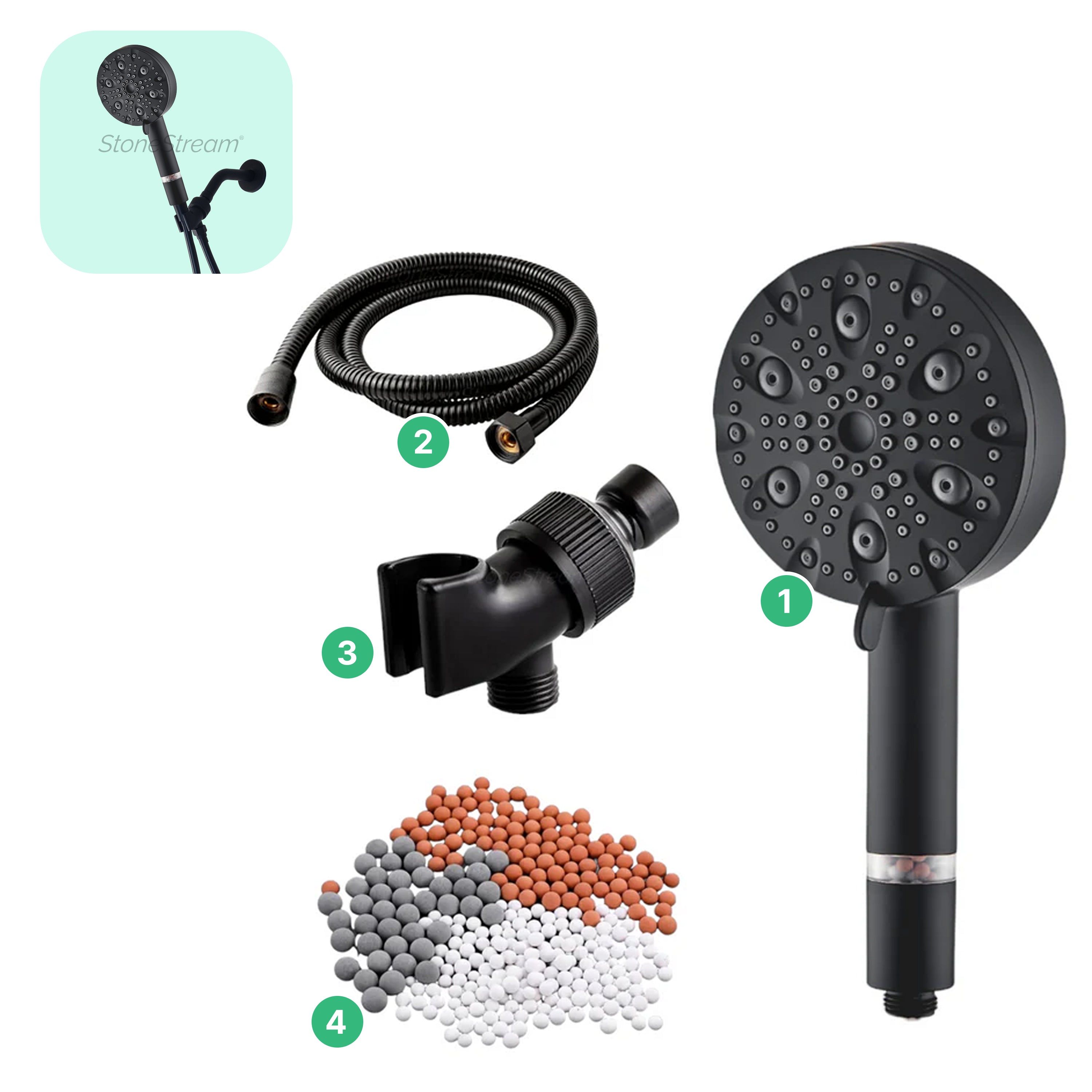 Ecolux 9-modos de acero inoxidable de 9 modos Cabezal de ducha de acero + kit de adaptador de pared