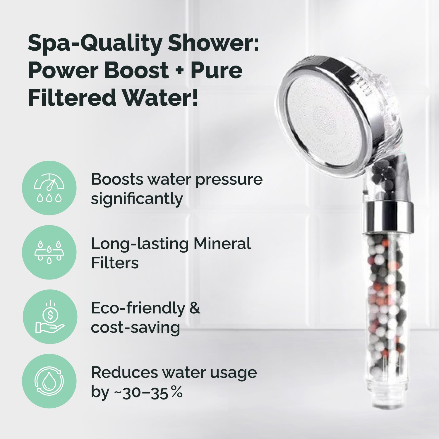 Cabezal de ducha de ecopower iónico filtrado compatible con ducha eléctrica
