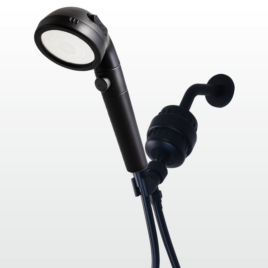 Cabezal de ducha Ecopower negro con kit de filtración de agua dura