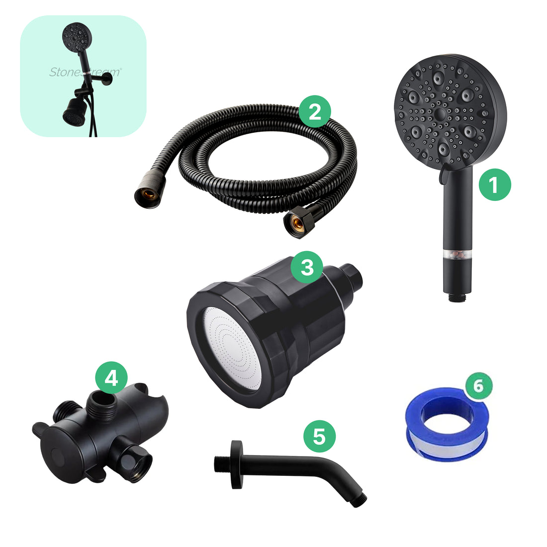 Dispositivo de mano de lujo con 9 modos & Cabezal de ducha de pared combinado con kit de filtración - Negro