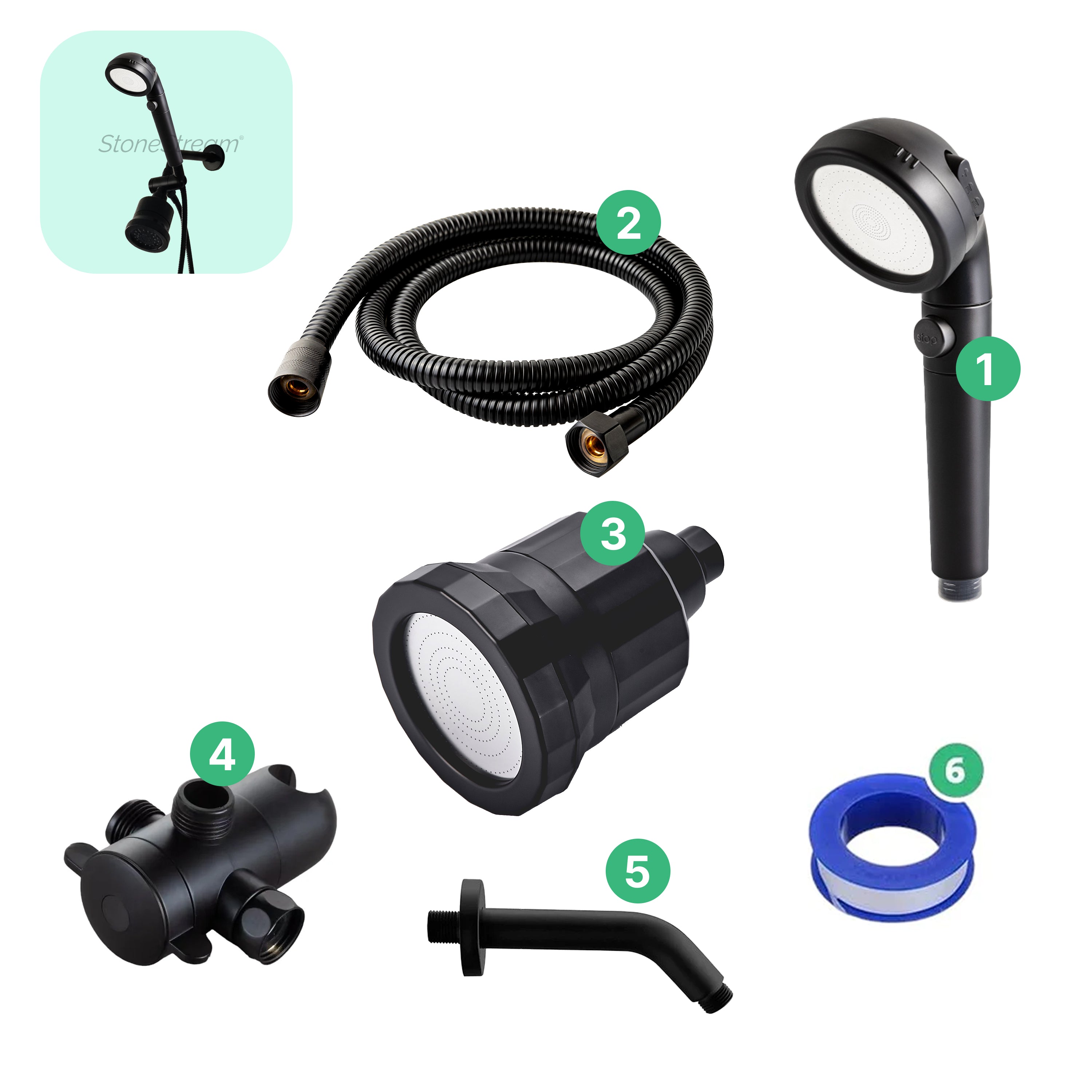 Cabezal de ducha Ecopower negro