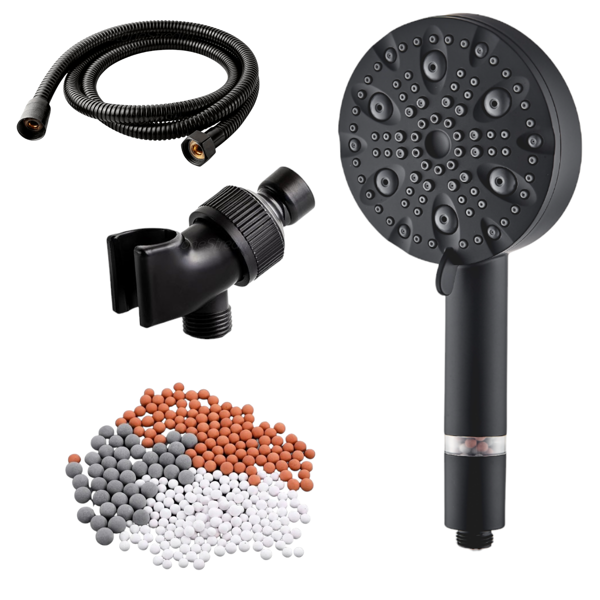 Ecolux 9-modos de acero inoxidable de 9 modos Cabezal de ducha de acero + kit de adaptador de pared