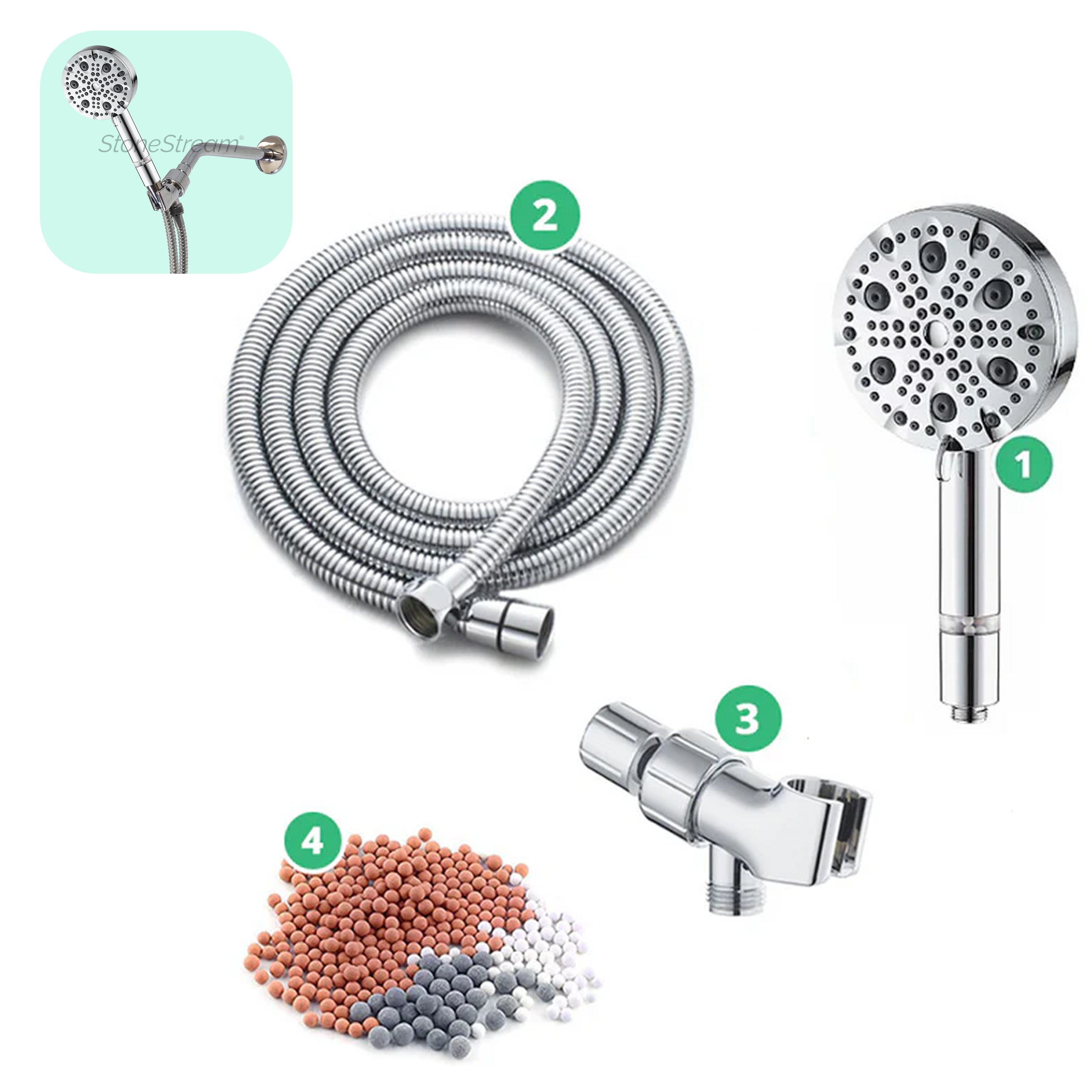 Adaptador de pared de cromo Ecolux 4-in-1 con acero inoxidable de 9 modos