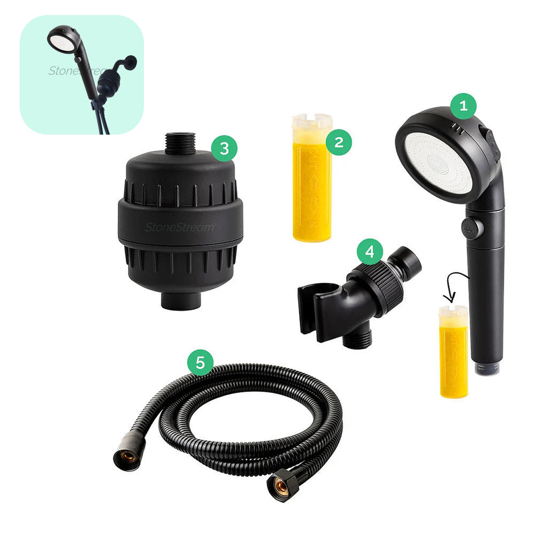 Cabezal de ducha de ecopower negro con kit de filtración de agua dura