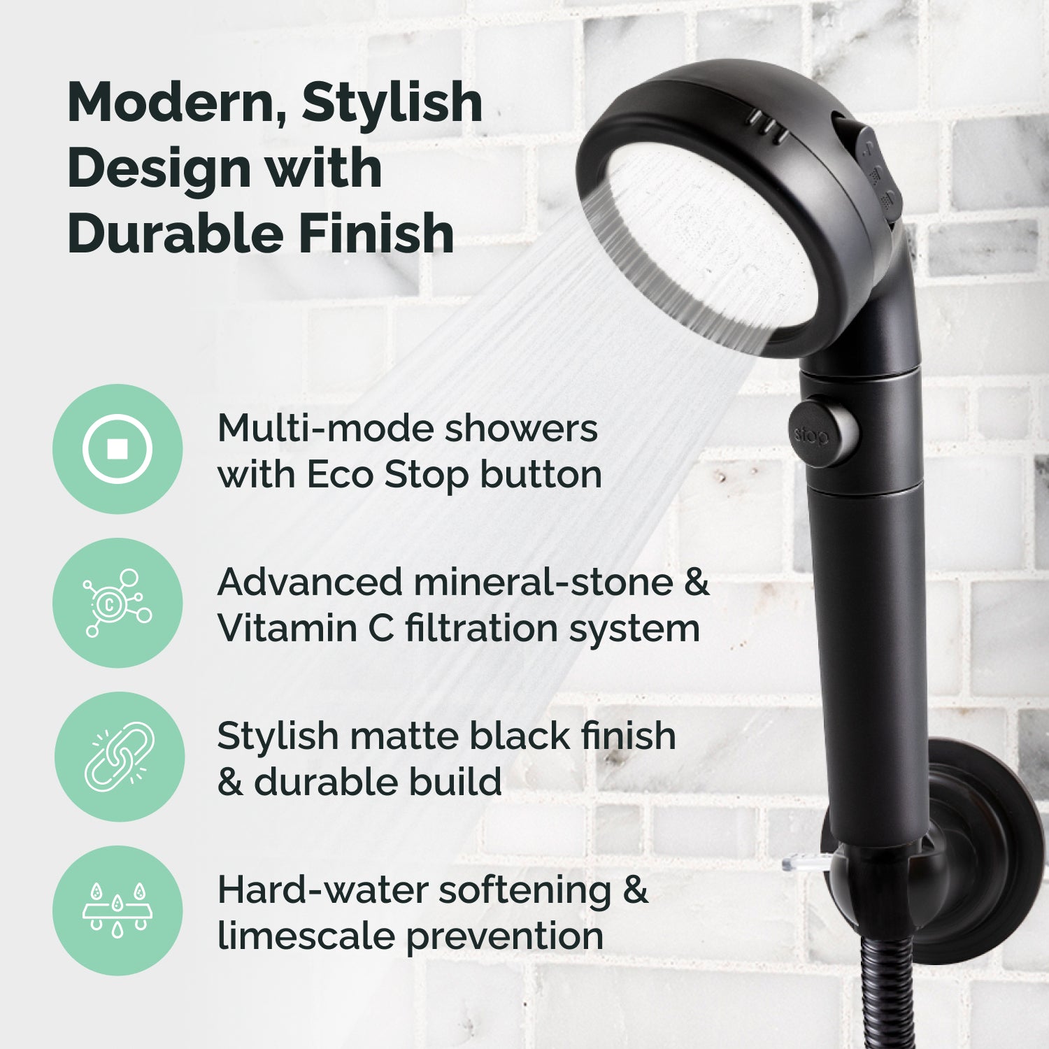 Cabezal de ducha de EcoPower negro