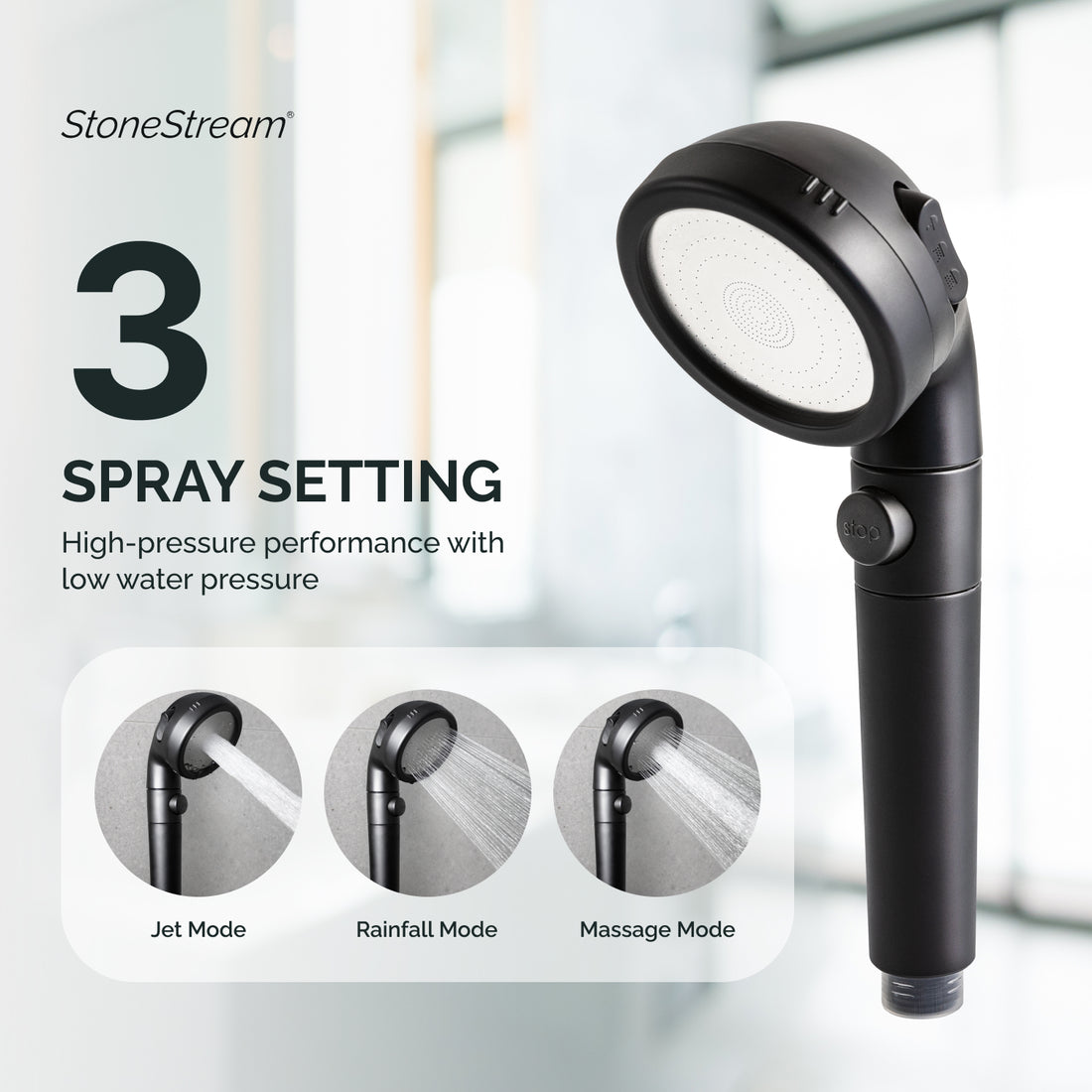 Cabezal de ducha de EcoPower negro