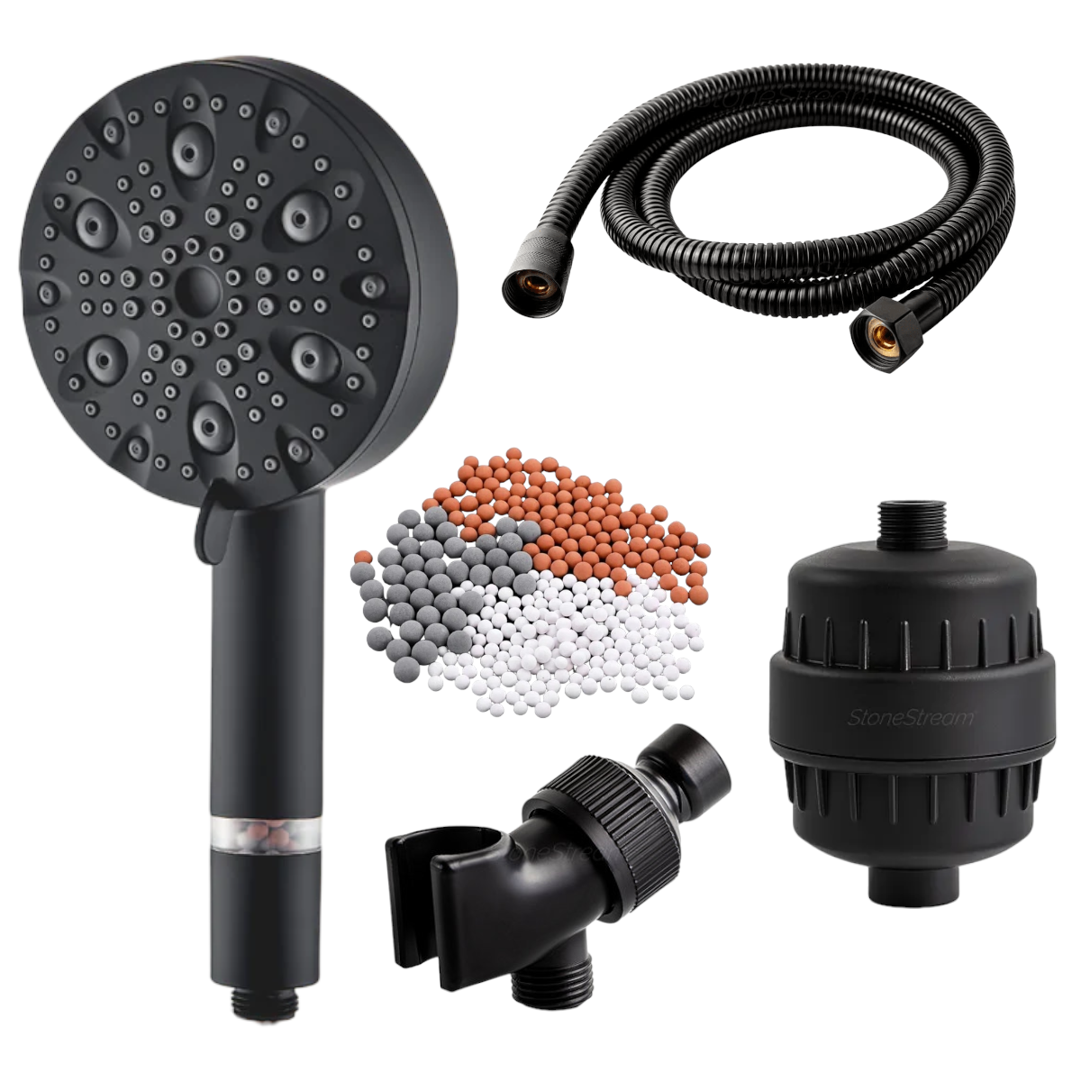Cabeza de ducha negra de lujo de 9 modos con kit de filtración de agua dura