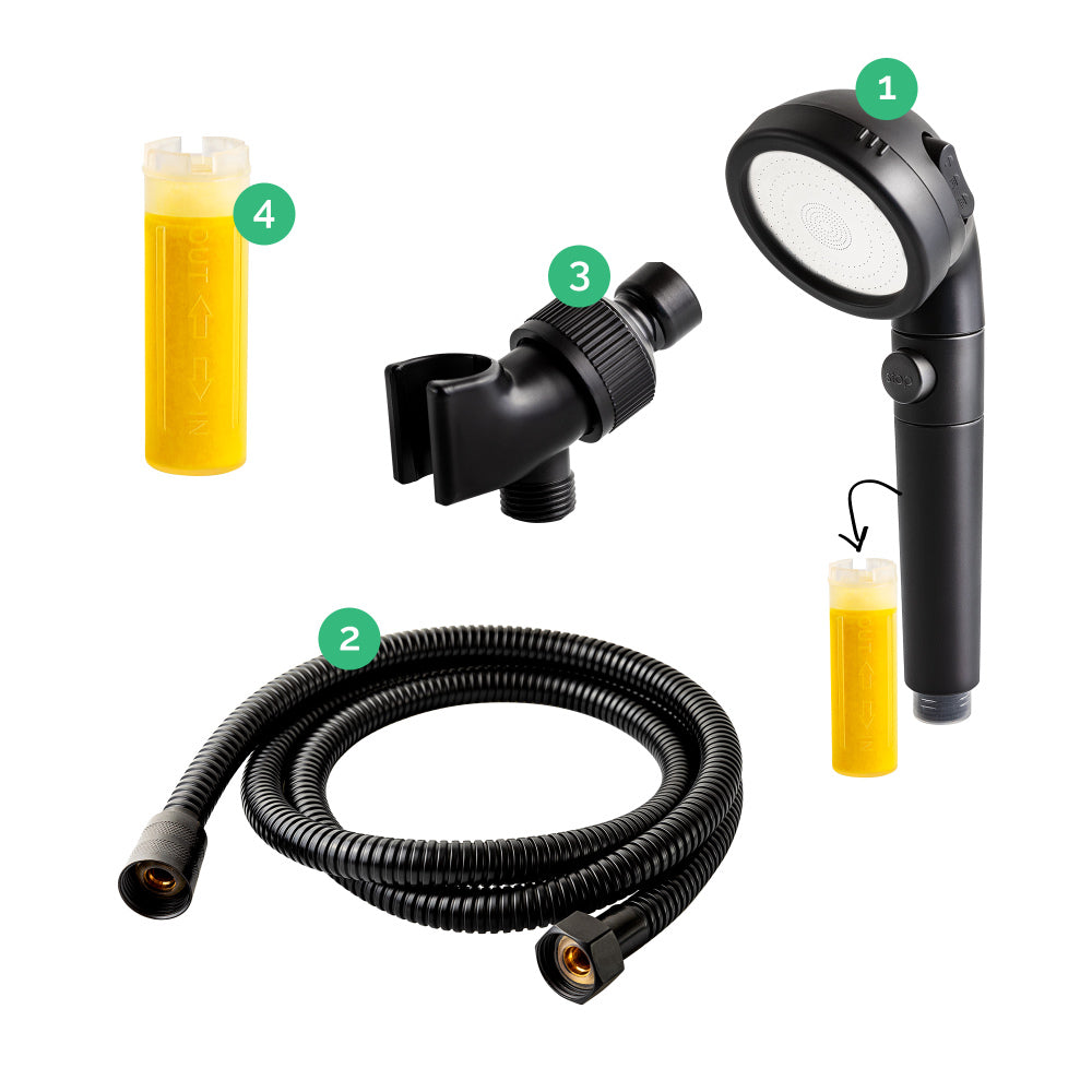 Ecopower 4-in-1 Kit de cabeza de ducha negra de vitamina C