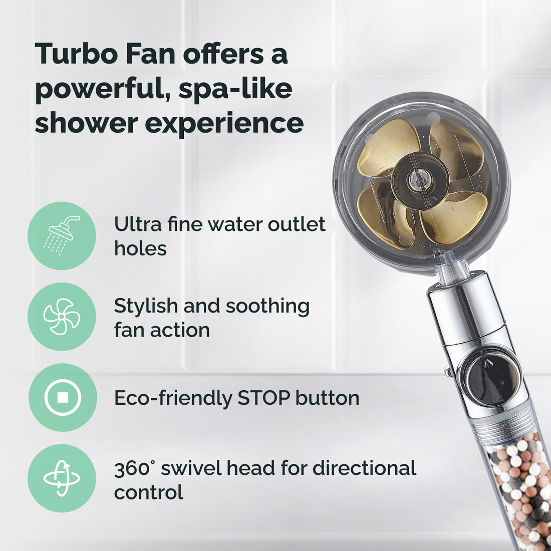 Cabeza de ducha de ventilador de turbo de Ecopower