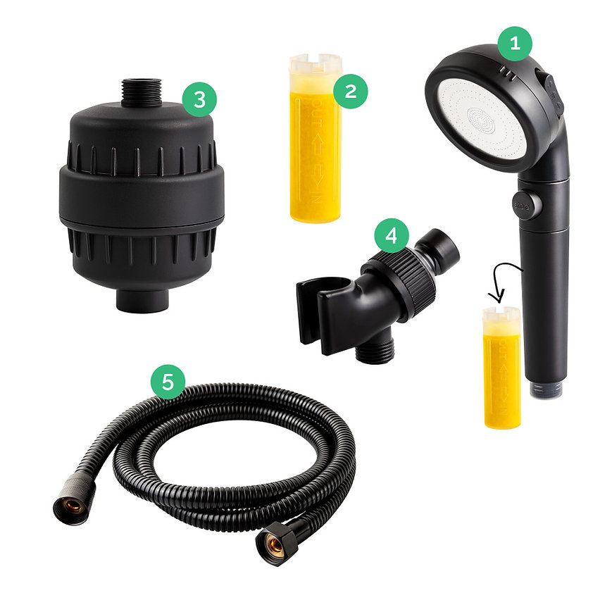 Cabezal de ducha de ecopower negro con kit de filtración de agua dura