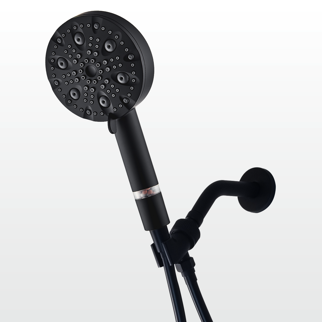 Cabezal de Ducha EcoLux de 9 modos en Acero Inoxidable Negro + Kit Adaptador de Pared