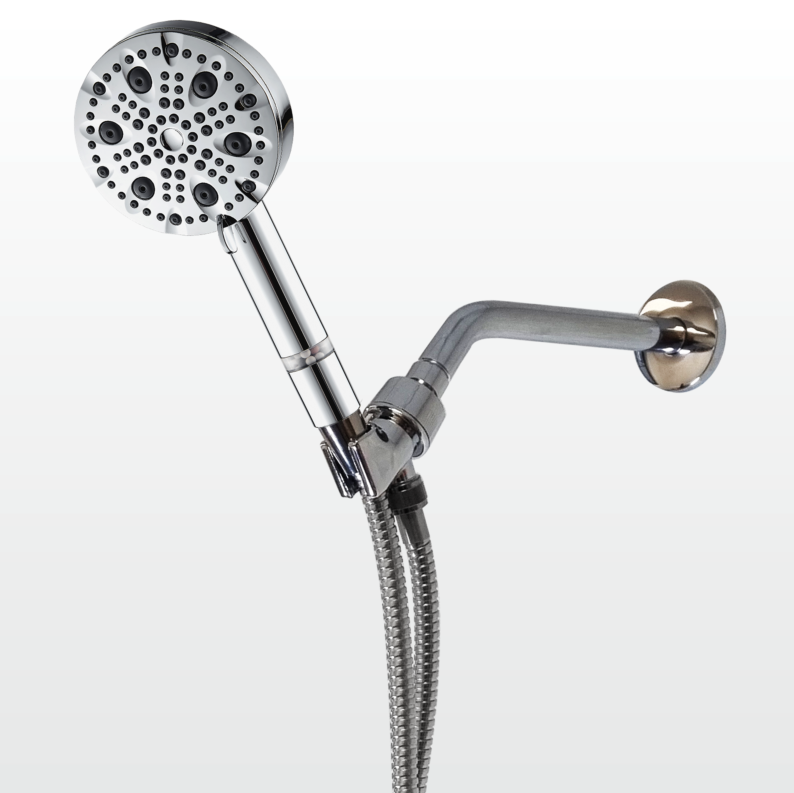 Adaptador de Pared EcoLux 4 en 1 Cromado con Acero Inoxidable de 9 Modos