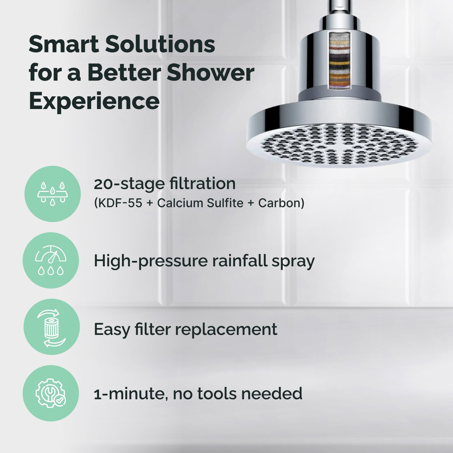 Filtered Shower Head with Rainfall Spray
