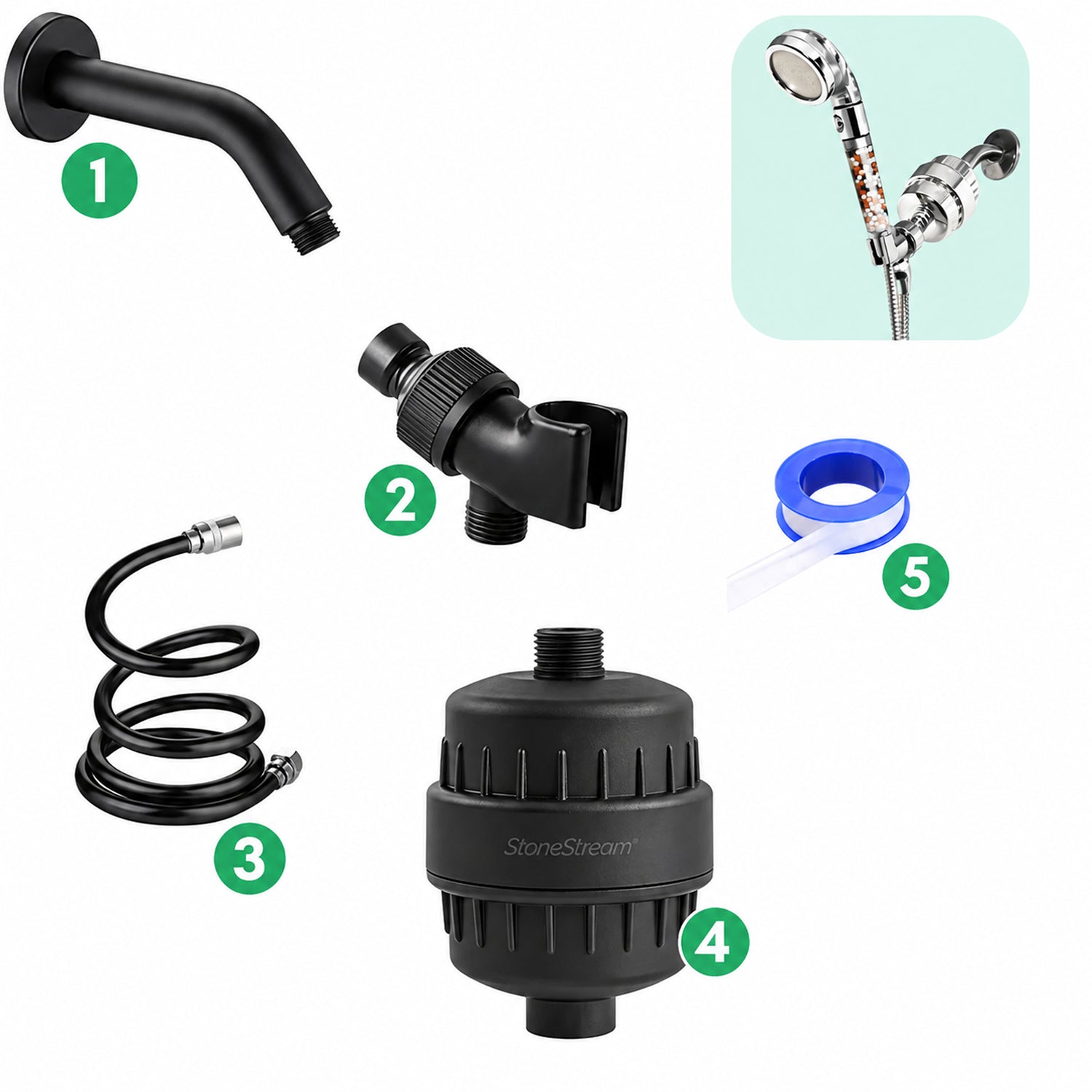 Combo Kit de Filtro de Agua para Ducha - Negro
