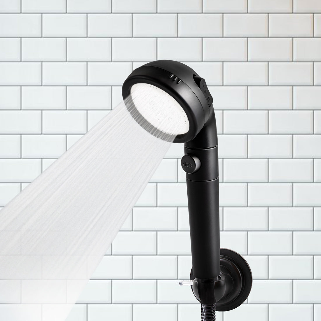 Soporte Ajustable con Ventosa para Cabezal de Ducha Negro
